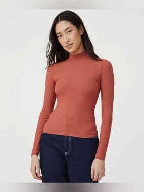 Cotton On Rust Mock Neck Long Sleeve Top